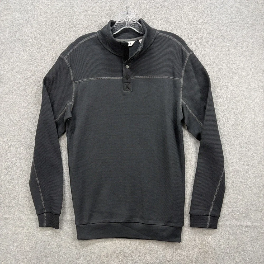 ROWM Sweater Shirt Men Small Grey Golf Casual Basic Henley 1/4 Snap T Sweatshirt